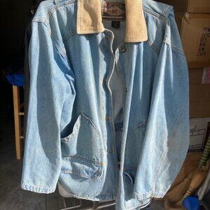 Express Jeans Vintage Chore Jacket with corduroy collar.100% Cotton Denim, Small